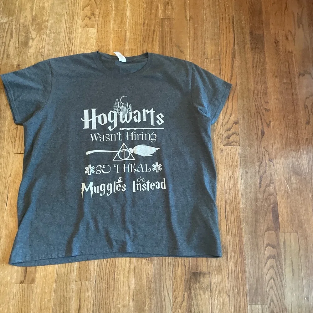 Gildan Gray Hogwarts Wasn't Hiring Graphic Tee